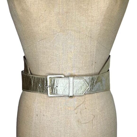 1980s Vintage Karl Lagerfeld Gold Leather Belt Size XS